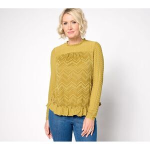 Fashion Women's Top Sz S Long Sleeve Crew Neck Lace Yellow A690069